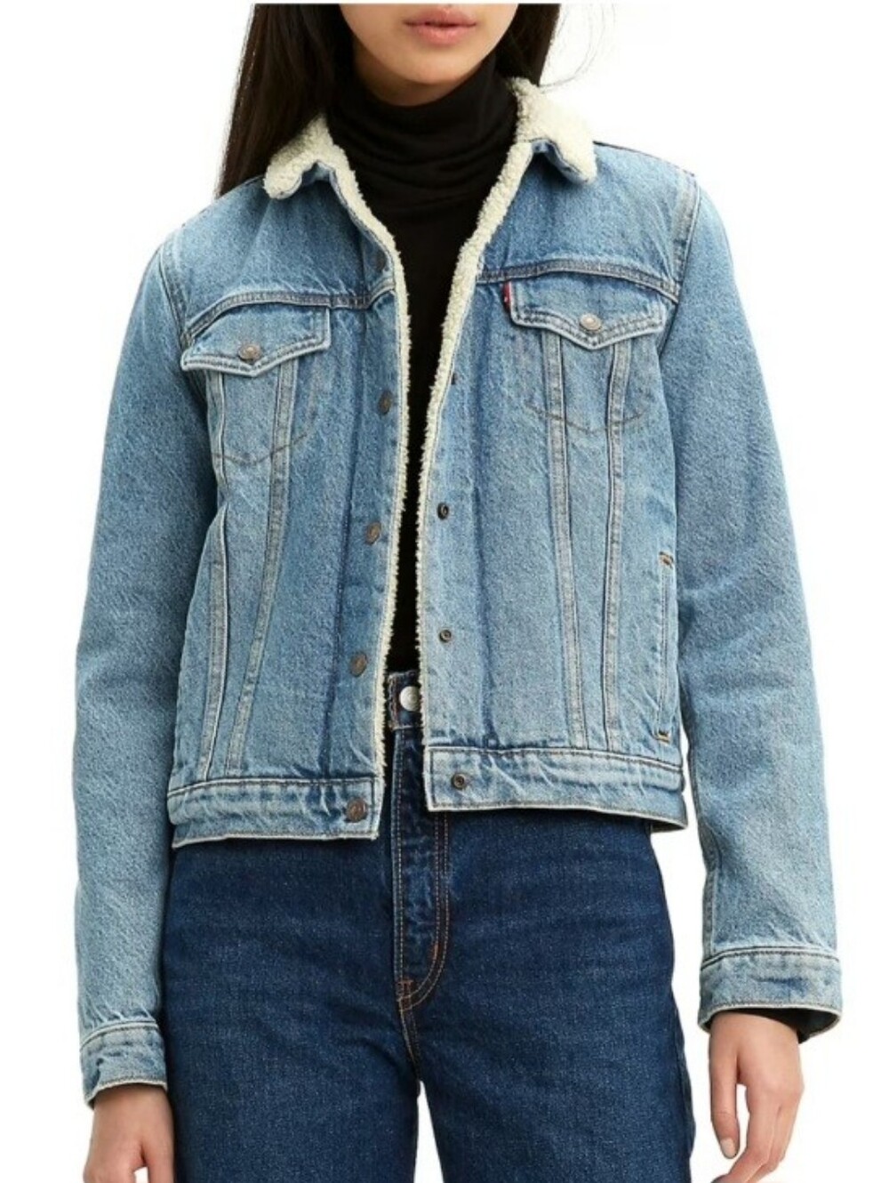 Levi's Women's Light Blue Sherpa-Lined Denim Jacket Size S